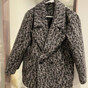 Scotch & Soda Grey Cheetah Print Wool Coat, Sz Small